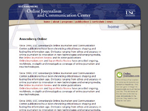 Online Journalism and Communication Center site, with dummy text.